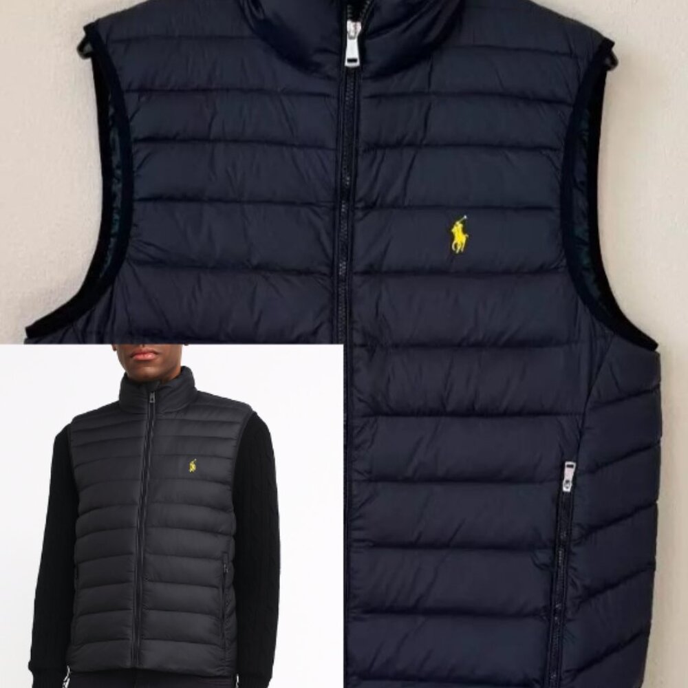 Polo Ralph Lauren Men's Packable Down Vest Black With Yellow Pony
